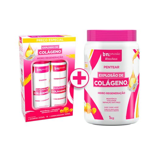 Kit Duo Shampoo 200ml + Condicionador 200ml + Creme de Pentear Explosão de Colágeno 1Kg (3 itens) | bn.Cachos Kit Duo Shampoo 200ml + Condicionador 200ml + Creme de Pentear Explosão de Colágeno 1Kg (3 itens) | bn.Cachos